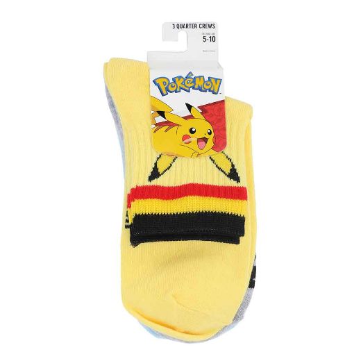Picture of Pokemon Pikachu Electric Type 3 Pair Quarter Crew Socks