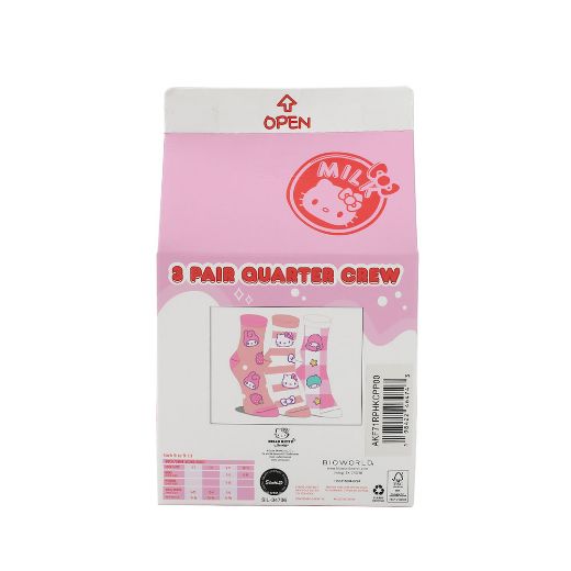 Picture of Hello Kitty Strawberry Milk 3 Pair Quarter Crew Box Set