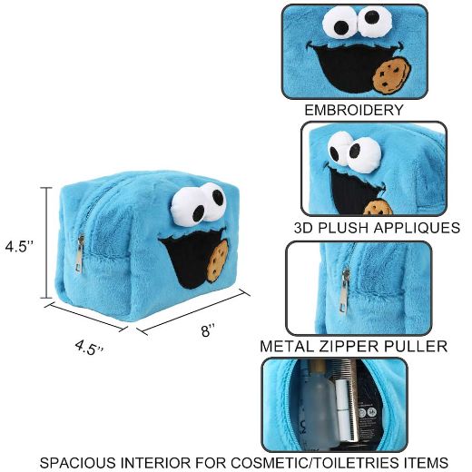Picture of Sesame Street Cookie Monster Faux Fur Cosmetic Bag